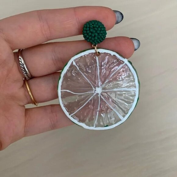 The Limette lime slices slice stud earrings citrus summer gold green beaded - Picture 4 of 5